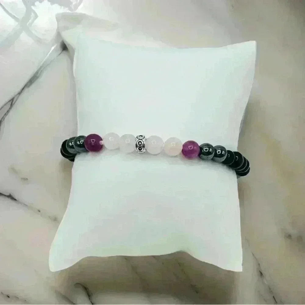 Black, Violet & Pink 6mm Stones beaded Bracelet
